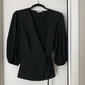 Ganni puff sleeve wrap blouse